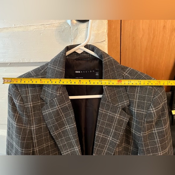 Asos Plaid Check Boyfriend Blazer Long Gray - Picture 3 of 5